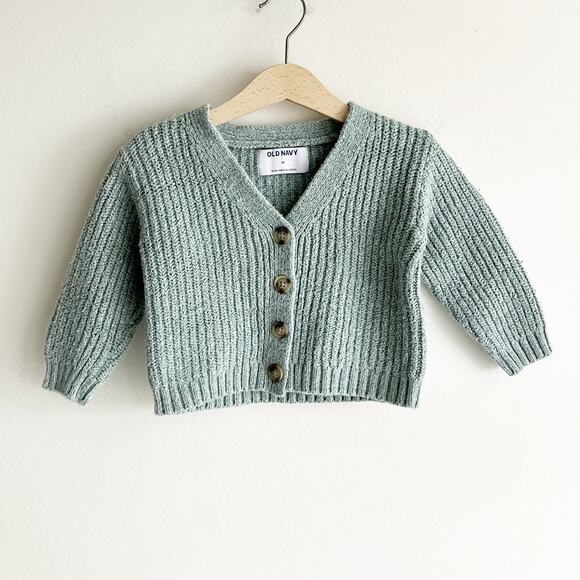 Old Navy Girls 2T Cardigan Sweater Blue Gray Textured Ribbed Boxy Buttons Fall - Picture 1 of 6